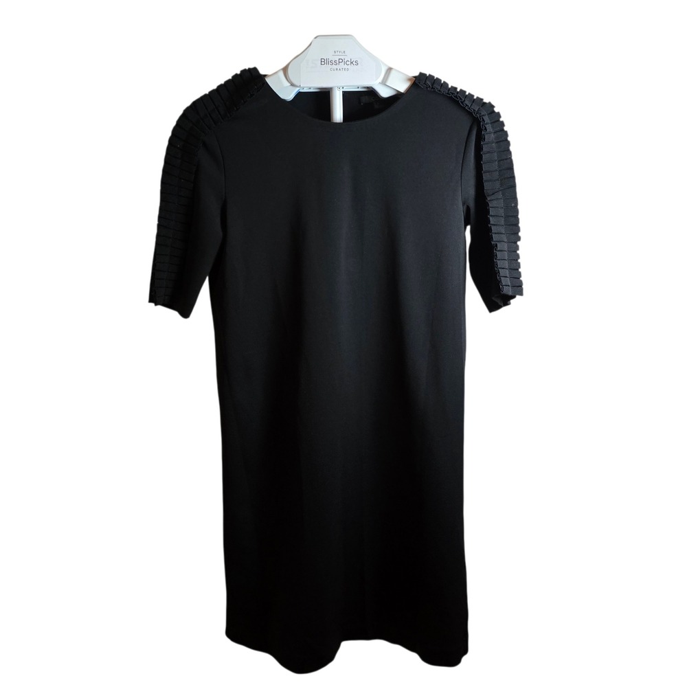 COS Black Structured Short Sleeve‎ Dress Pleated Shoulder Minimalist Size M - Picture 2 of 10